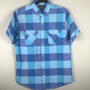 ✨Men's Red Camel Blue Plaid Short Sleeve Button Up